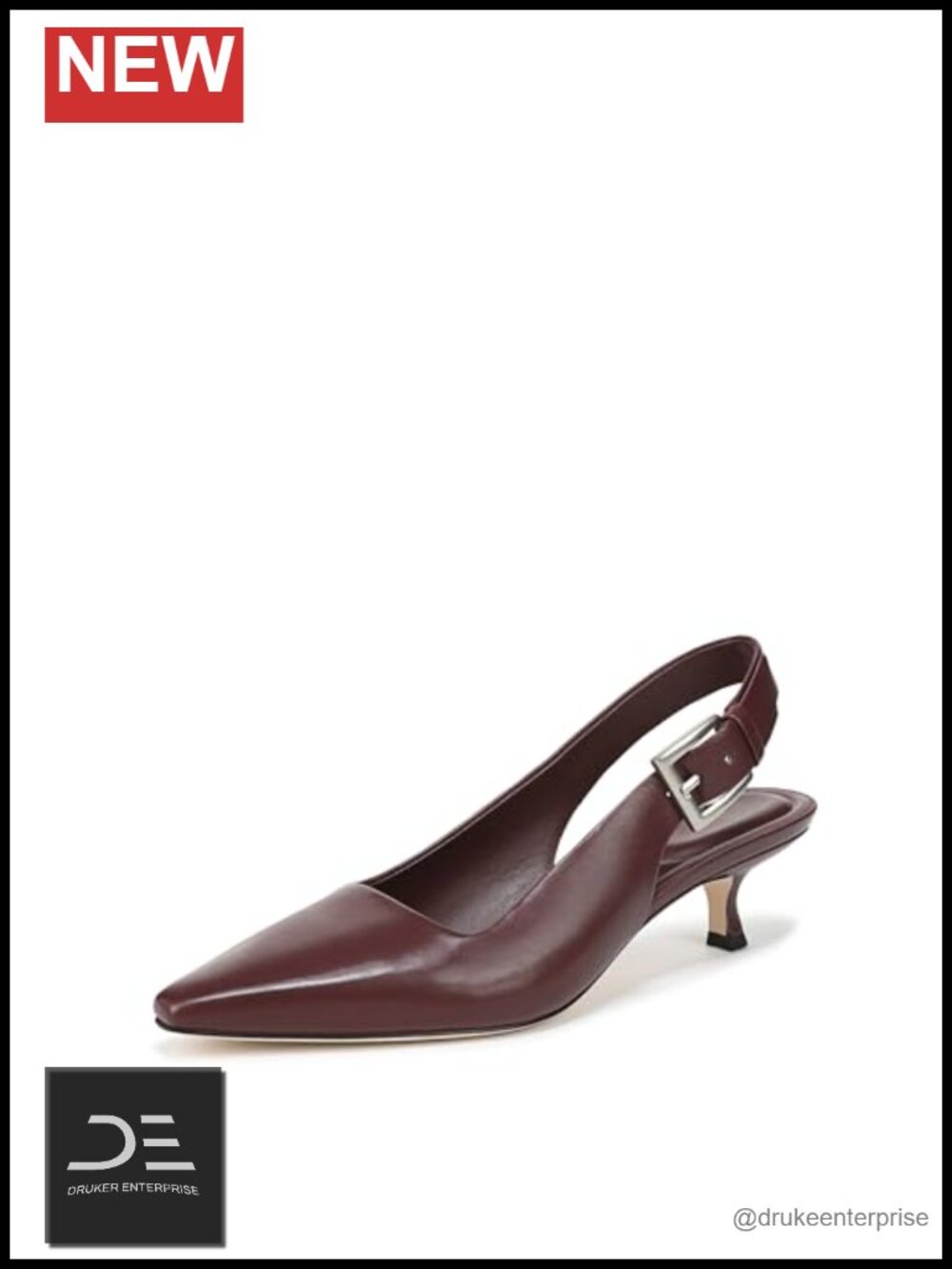 Vince Slingback Pump Leather Kitten Heel Pointed Toe Adjustable Buckle